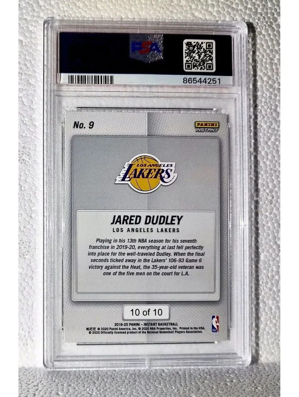 Jared Dudley 2020 Panini Lakers NBA Champions #9 Green Card 10/10 PSA 9 Mint